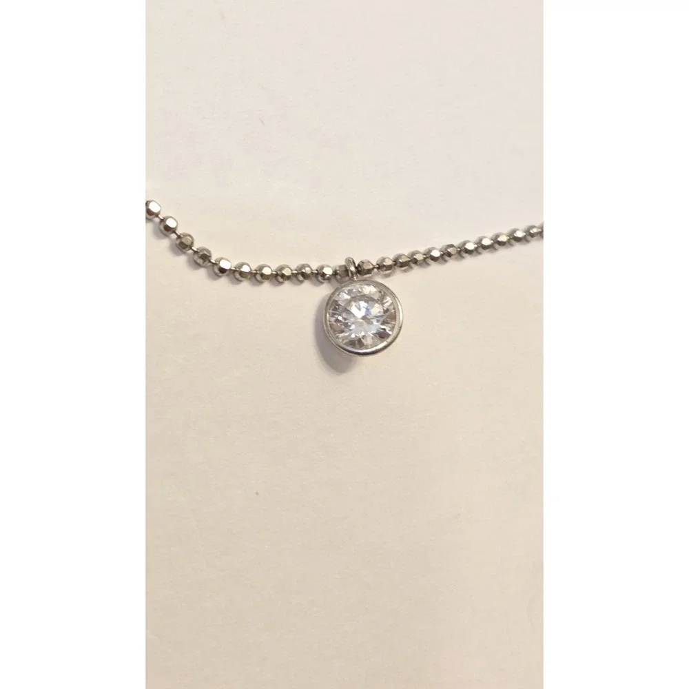 Vintage JCM Sterling Silver Dangling CZ Solitaire Anklet 10.25
